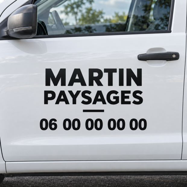 Lettrage adhésif 50 × 100 cm noir sur portière de voiture