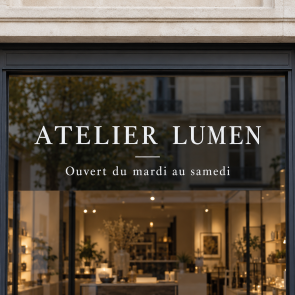 Lettrage adhésif 56 × 150 cm blanc en bandeau de vitrine