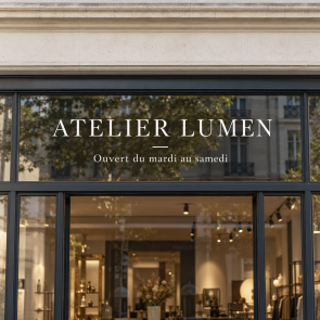 Lettrage adhésif 56 × 150 cm blanc en haut de vitrine