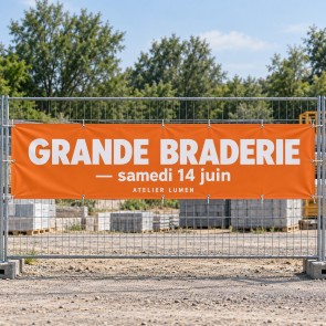 Bâche sur mesure posée sur un grillage de chantier