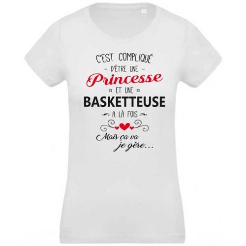 T-shirt imprimé c'est compliqué d'être une princesse et basketteuse