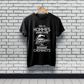 Tee-shirt "Tous les Hommes naissent égaux mais les meilleurs deviennent cheminots" noir