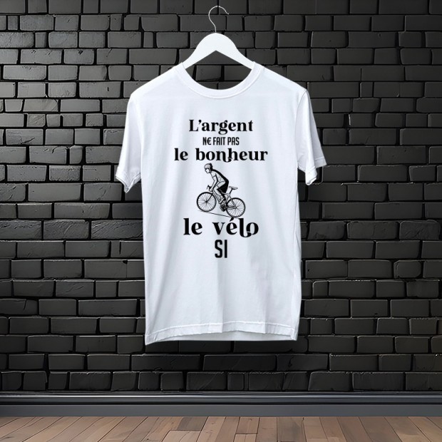 Tee-shirt blanc L'argent ne fait pas le bonheur, le vélo si
