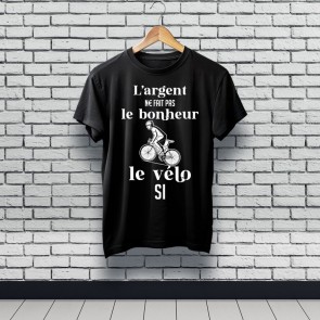 Tee-shirt noir L'argent ne fait pas le bonheur, le vélo si