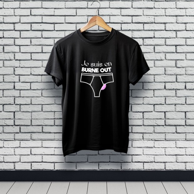 Tee-shirt noir 100% coton avec flocage "Je suis en burne-out"