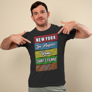 T-shirt noir "New-York, Los Angeles,  Rome, Saint-Etienne, Tokyo"