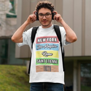 T-shirt blanc "New-York, Los Angeles,  Rome, Saint-Etienne, Tokyo"
