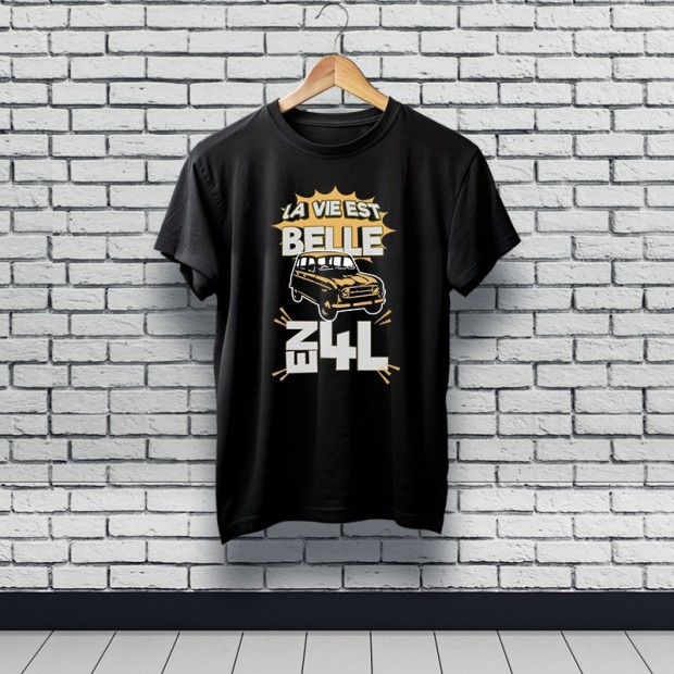 Tee-shirt 100% coton avec impression : "La vie est belle en 4L"