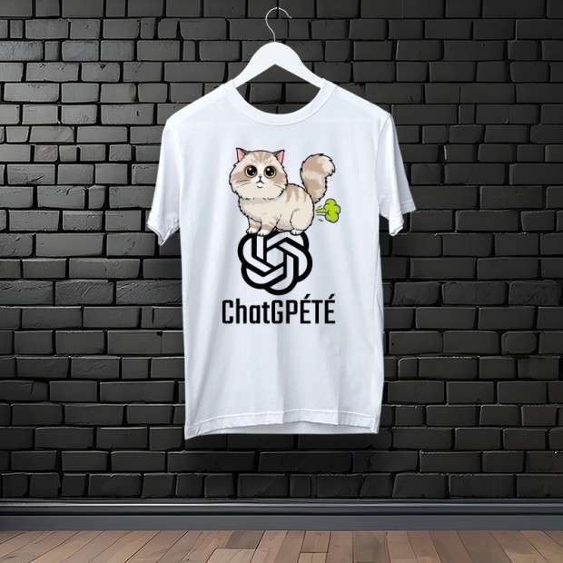 Tee-shirt blanc chat humoristique