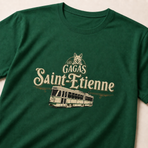 T-shirt vert bouteille Les Vieux Trams de Sainté, visuel tramway et Les Gagas